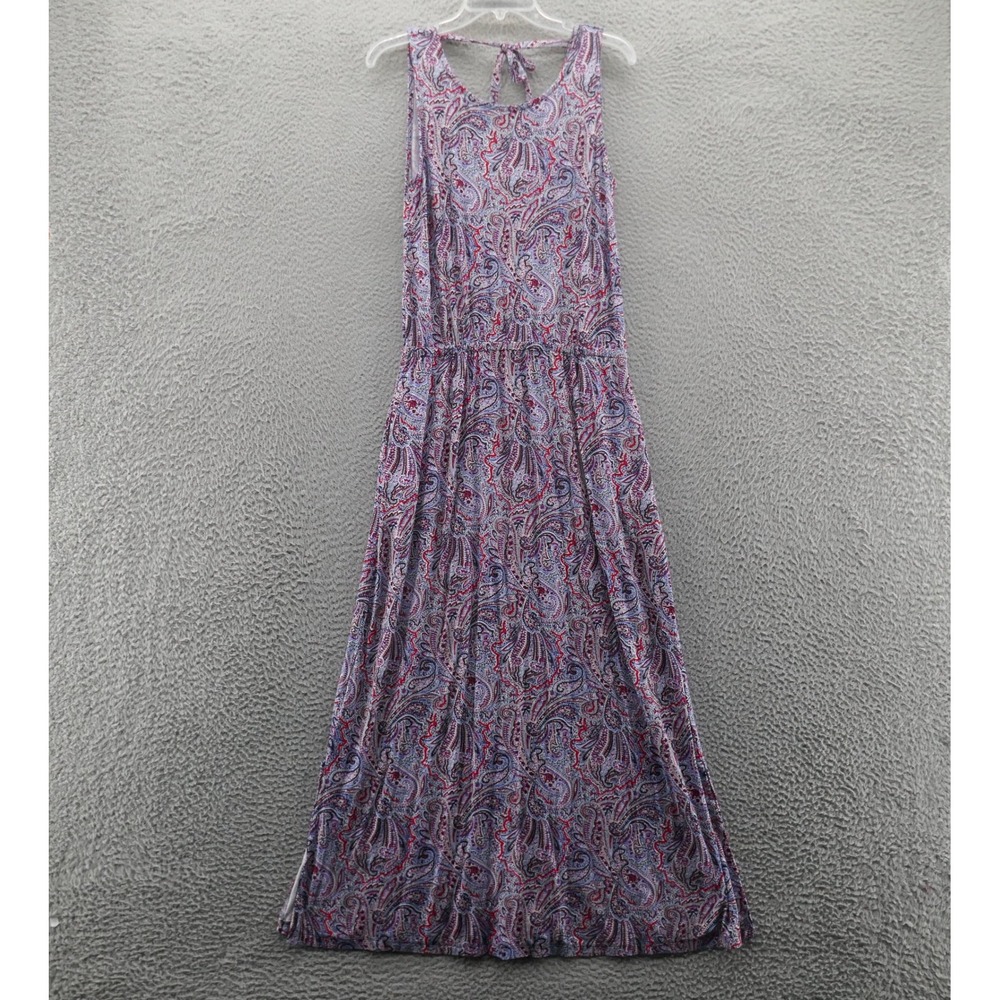 Talbots Paisley Print Soft Knit Maxi Dress Small Red White Blue Women Sleeveless